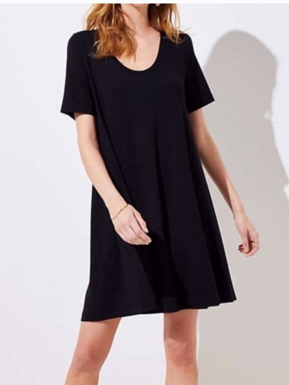 LOFT Short Sleeve Black Swing Dress
